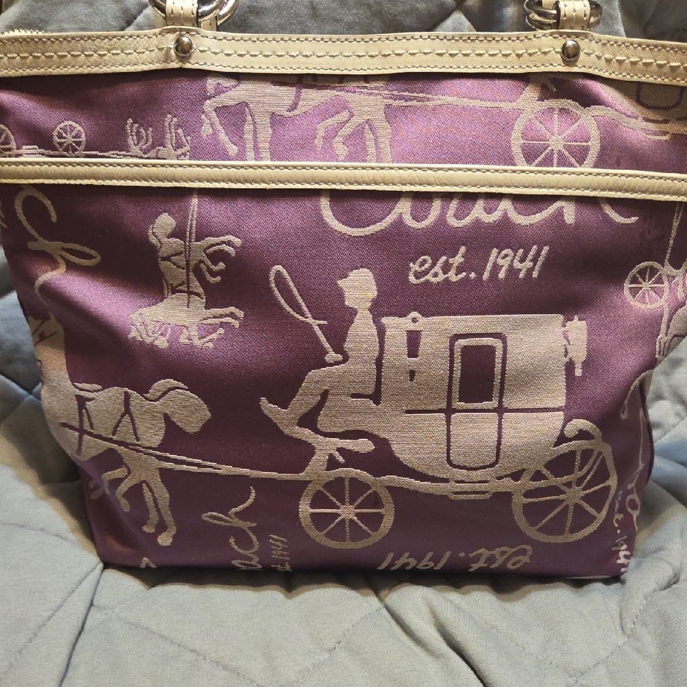 Coach Purple and Cream Shoulder Bag - Picture 10 of 14